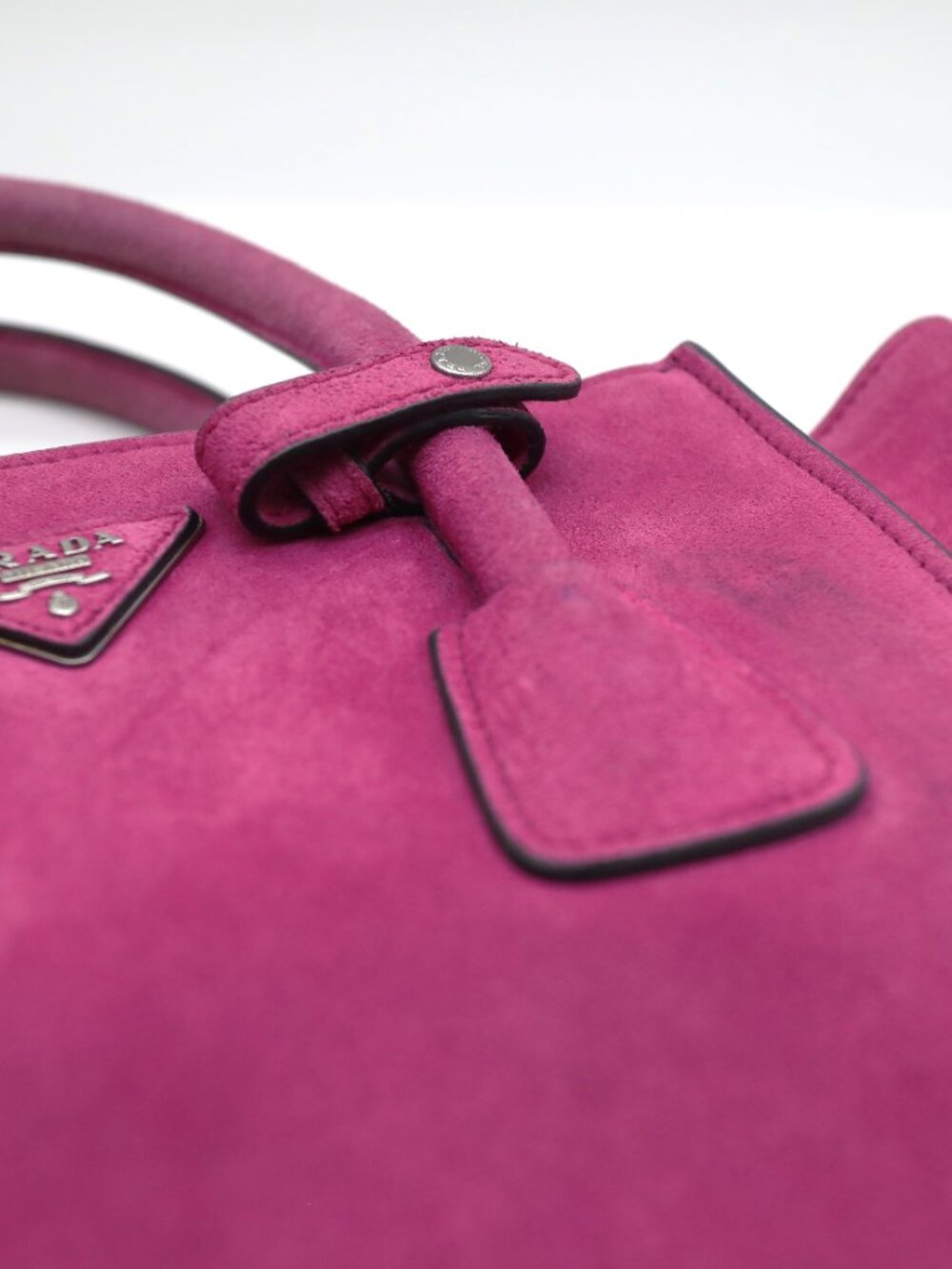 Prada Scamosciato Twin Pocket Tote Pink Suede Leather Shoulder Bag - Picture 12 of 15